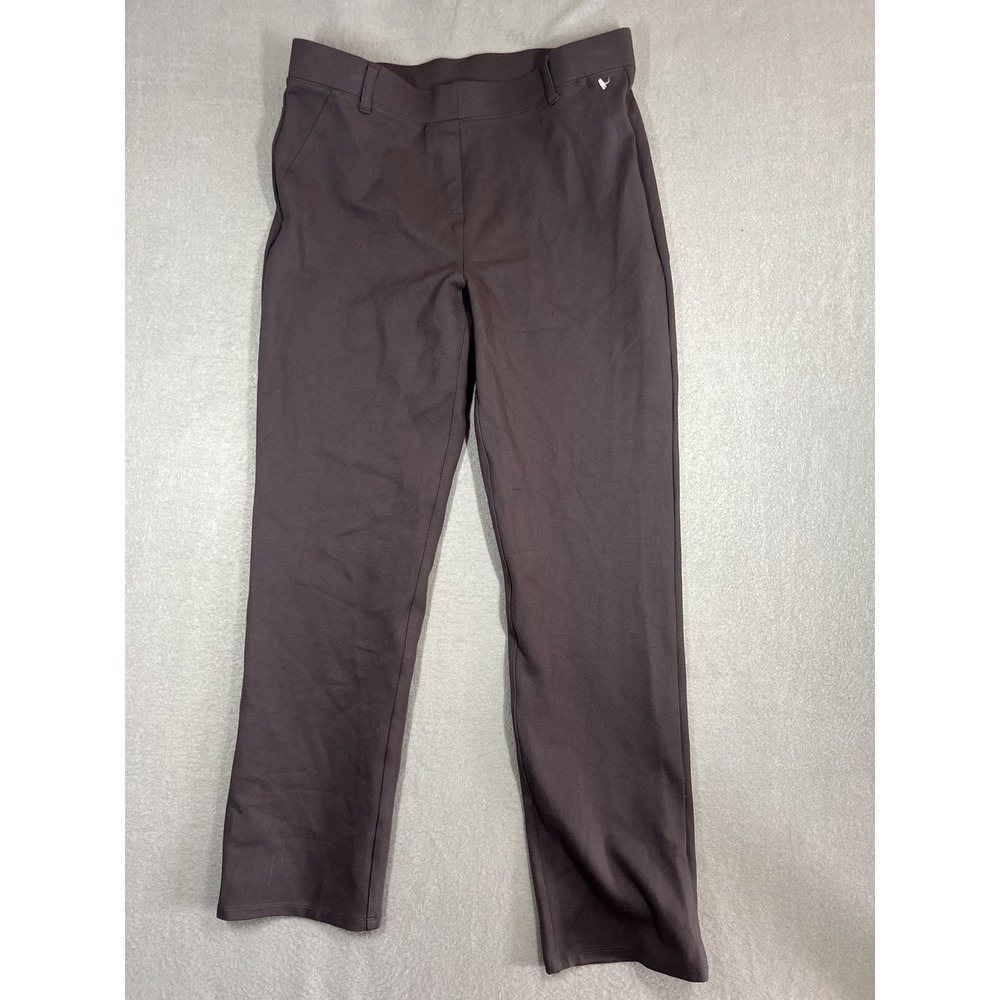 Quince Women's M Petite Pull-On Ankle Pants Brown Rayon Blend Stretch Flat Front